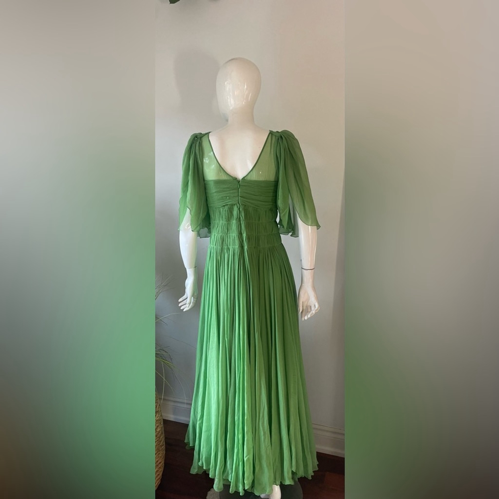 Chloé Gazon Green Silk Chiffon Ruched Maxi Dress T 42  us 6 Made in France - Picture 8 of 9